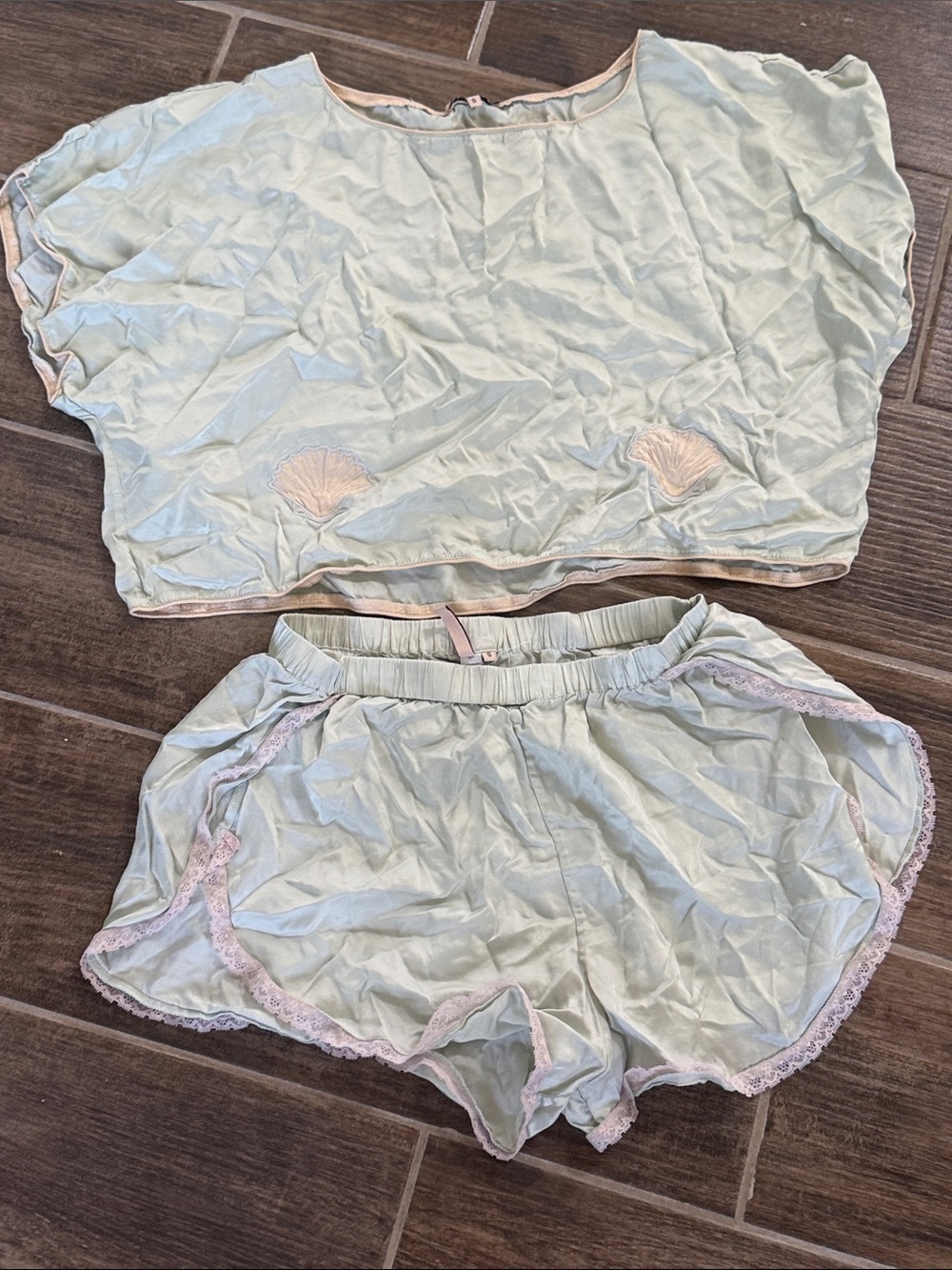 Morgan Lane Silk Light Sage Two-Piece Sleep Set with Pink Trim